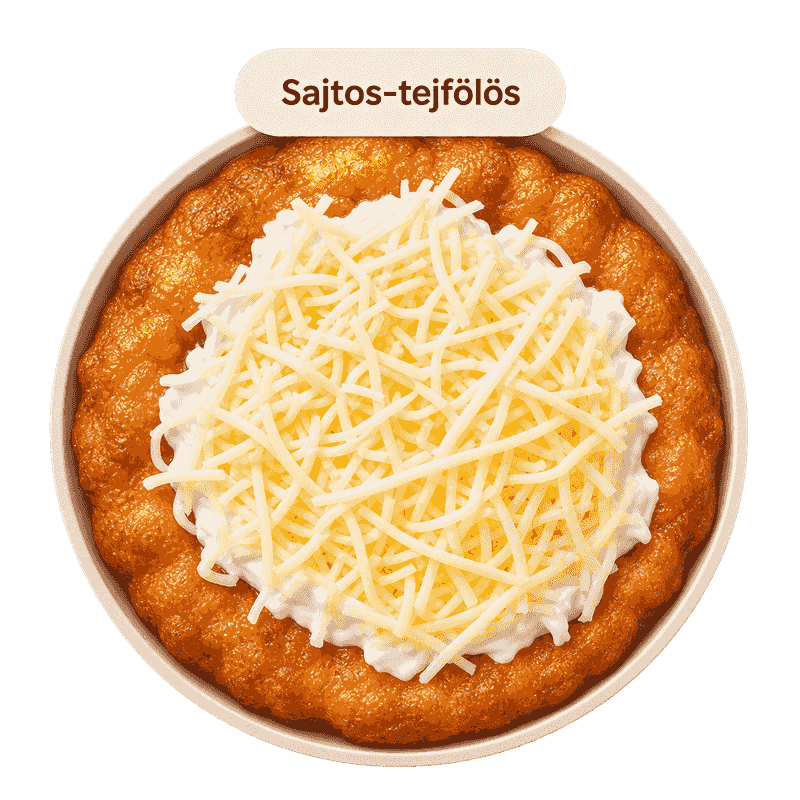 Round sour cream and cheese lángos