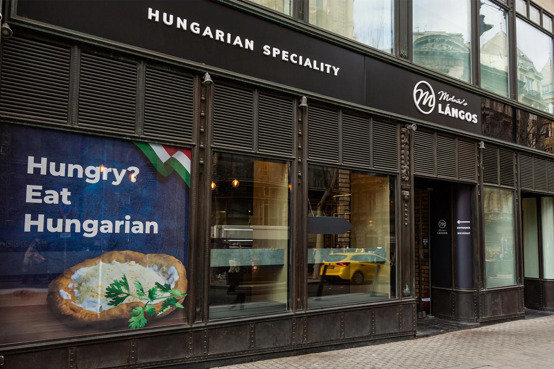 The Molnár’s Lángos storefront on Váci Street